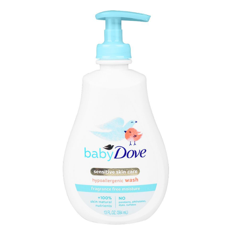 Dove Baby Sensitive Skin Care Hypoallergic Wash, Fragrance Free Moisture, Parabens Free, 384ml