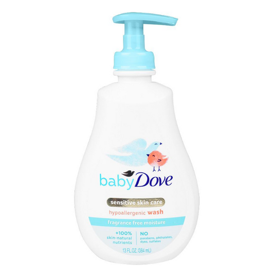 Dove Baby Sensitive Skin Care Hypoallergic Wash, Fragrance Free Moisture, Parabens Free, 384ml