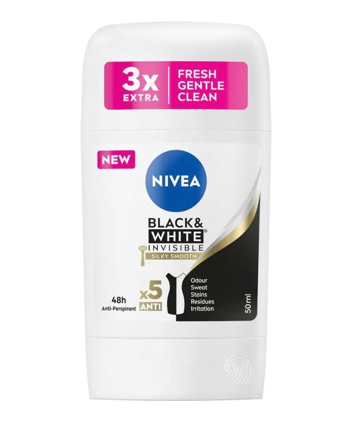 Nivea Black & White Invisible Silky Smooth, 48H Deodorant Stick, 50ml